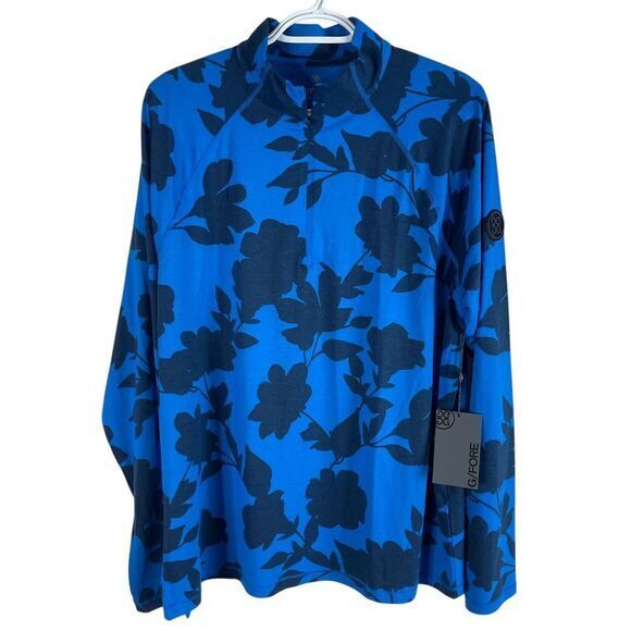 NEW G/FORE Mens Tonal Floral Luxe 1/4 Zip Pullover Racer Blue Stretch $155‎ - L
